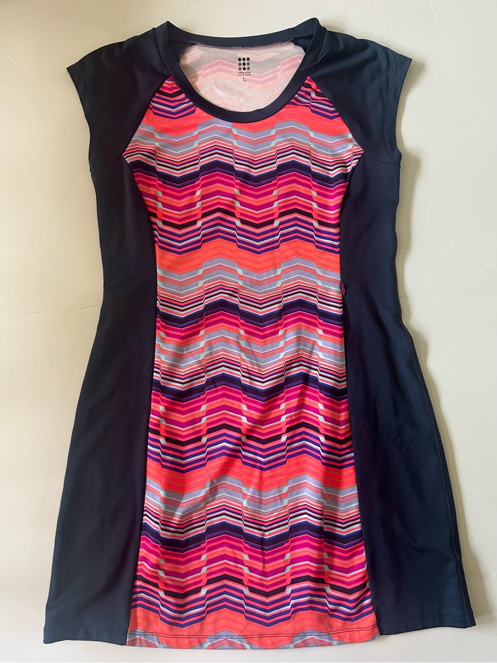 Title Nine Navy Active Dress with Pink, Coral & Purple Chevron Front